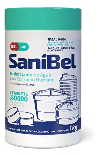 PASTILHA DE CLORO 20G SANIBEL PARA AGUA POTAVEL POTE 1KG