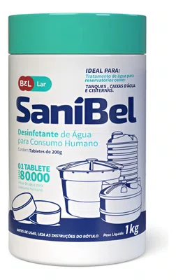 PASTILHA DE CLORO 20G SANIBEL PARA AGUA POTAVEL POTE 1KG